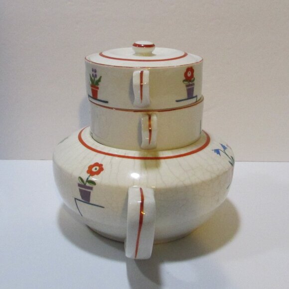 vtg MCM flower design teapot creamer sugar all in one Jubilee tea set Japan - Picture 2 of 8